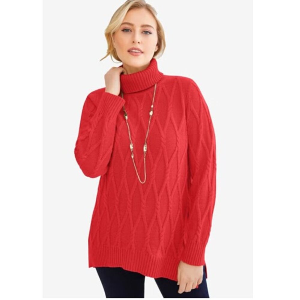 JESSICA LONDON Red Cable Knit Turtleneck Sweater (Plus Size 3X) SO PRETTY!